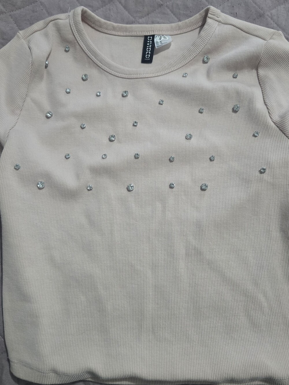 Light Pink Embellished Short-Sleeve Crop Top by H&M